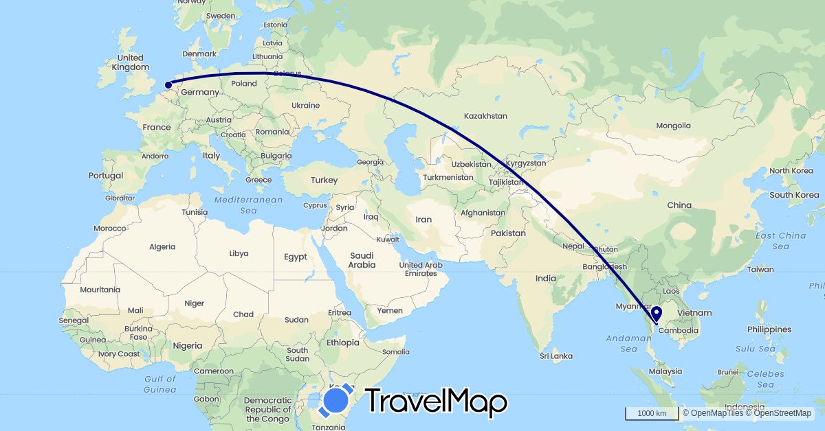 TravelMap itinerary: driving in Netherlands, Thailand (Asia, Europe)